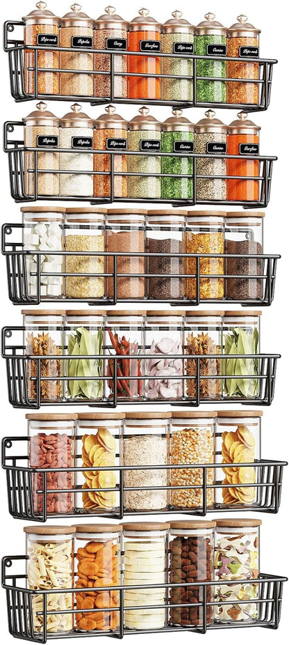 Spice Rack wall mounted 6 Pack, Space-Saving Spice Organizer for Spice Jars and Seasonings,Screw or
