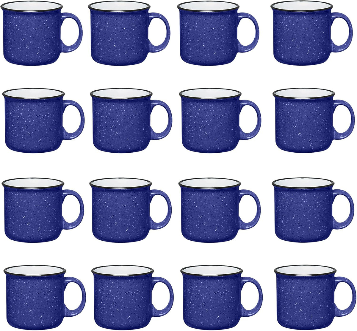 Set of 16 Ceramic Campfire Mugs – 15 Oz, Cobalt Blue – Coffee & Tea Cups for Home, Work, Travel
