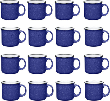 Set of 16 Ceramic Campfire Mugs – 15 Oz, Cobalt Blue – Coffee & Tea Cups for Home, Work, Travel