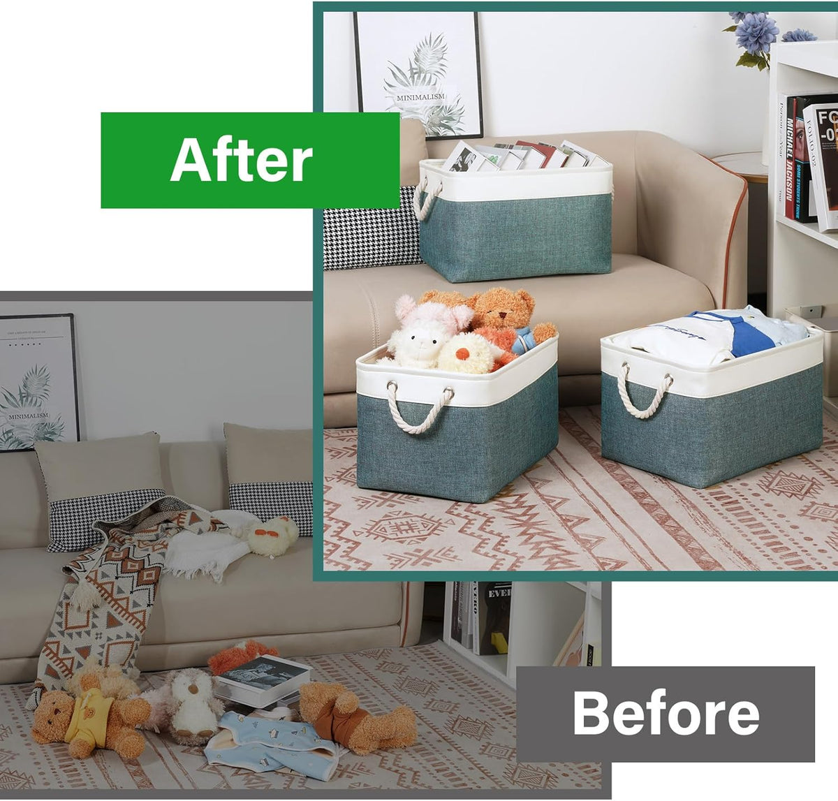 Bidtakay Fabric Storage Baskets for Shelves 3 Pack Large Storage Bins for Organizing Linen