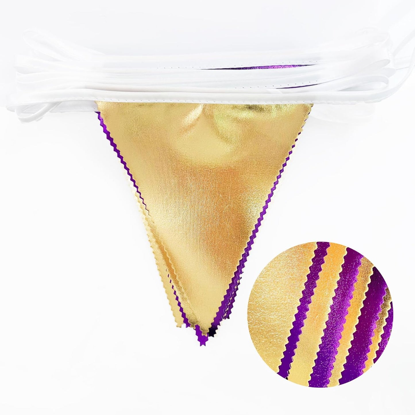 Purple and Gold Party Decorations Metallic Fabric Triangle Pennant Banner Flag Bunting Garland for