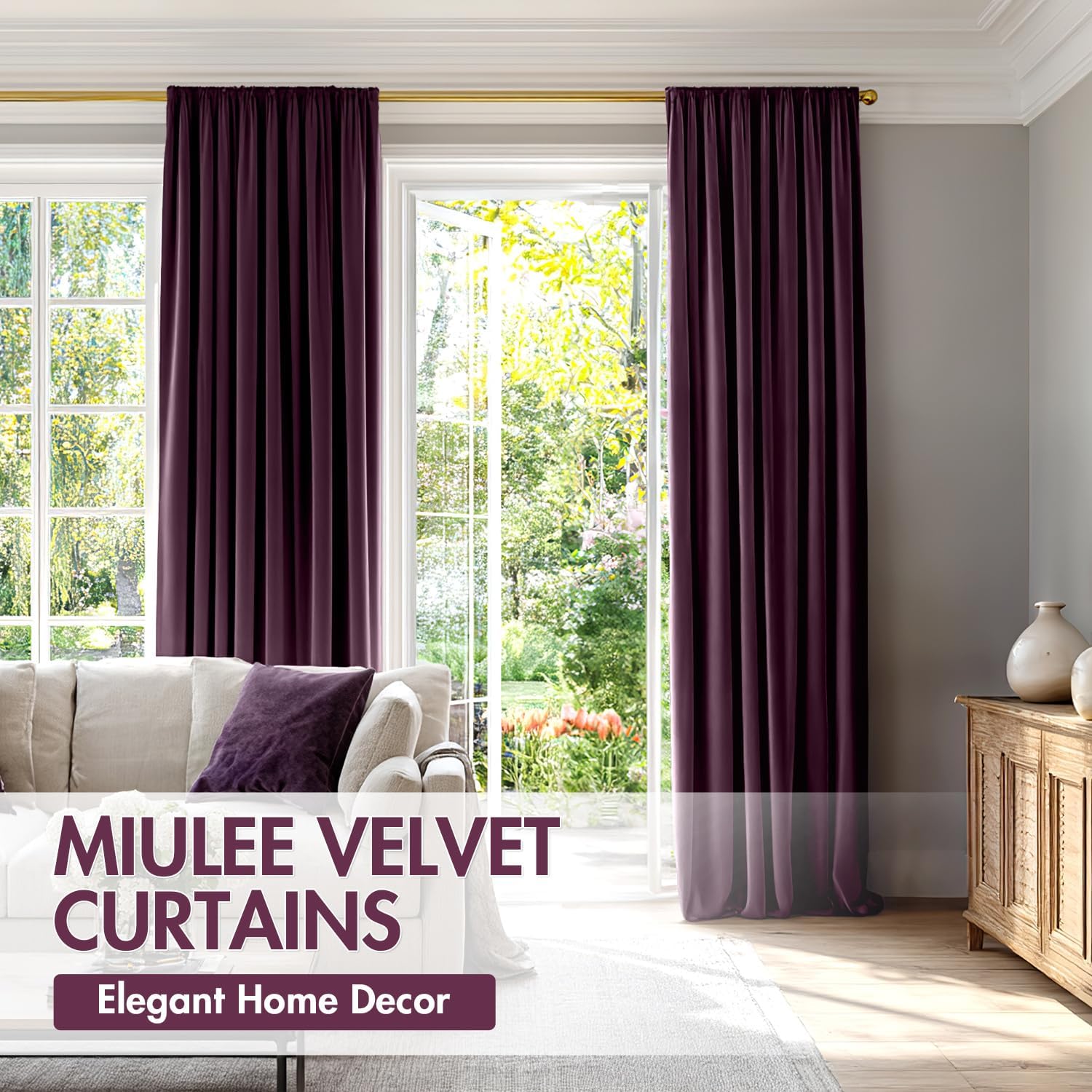 MIULEE Purple Orchid Velvet Curtains Thermal Insulated Blackout Curtain Drapes for Bedroom Living