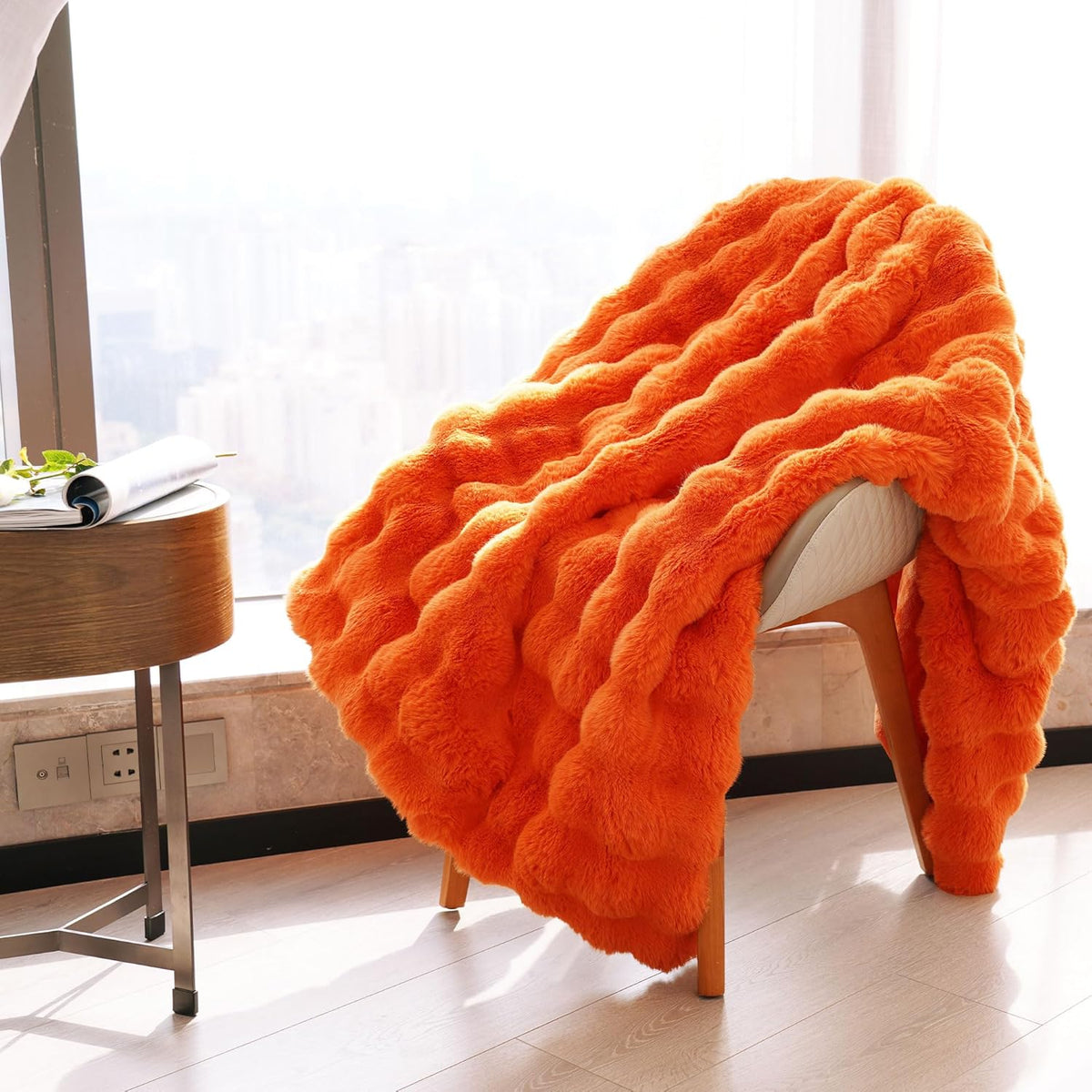 DREAMNINE Decorative Fuzzy Soft Fall Bubble Faux Fur Throw Blanket for Couch 50" x 60",Luxury