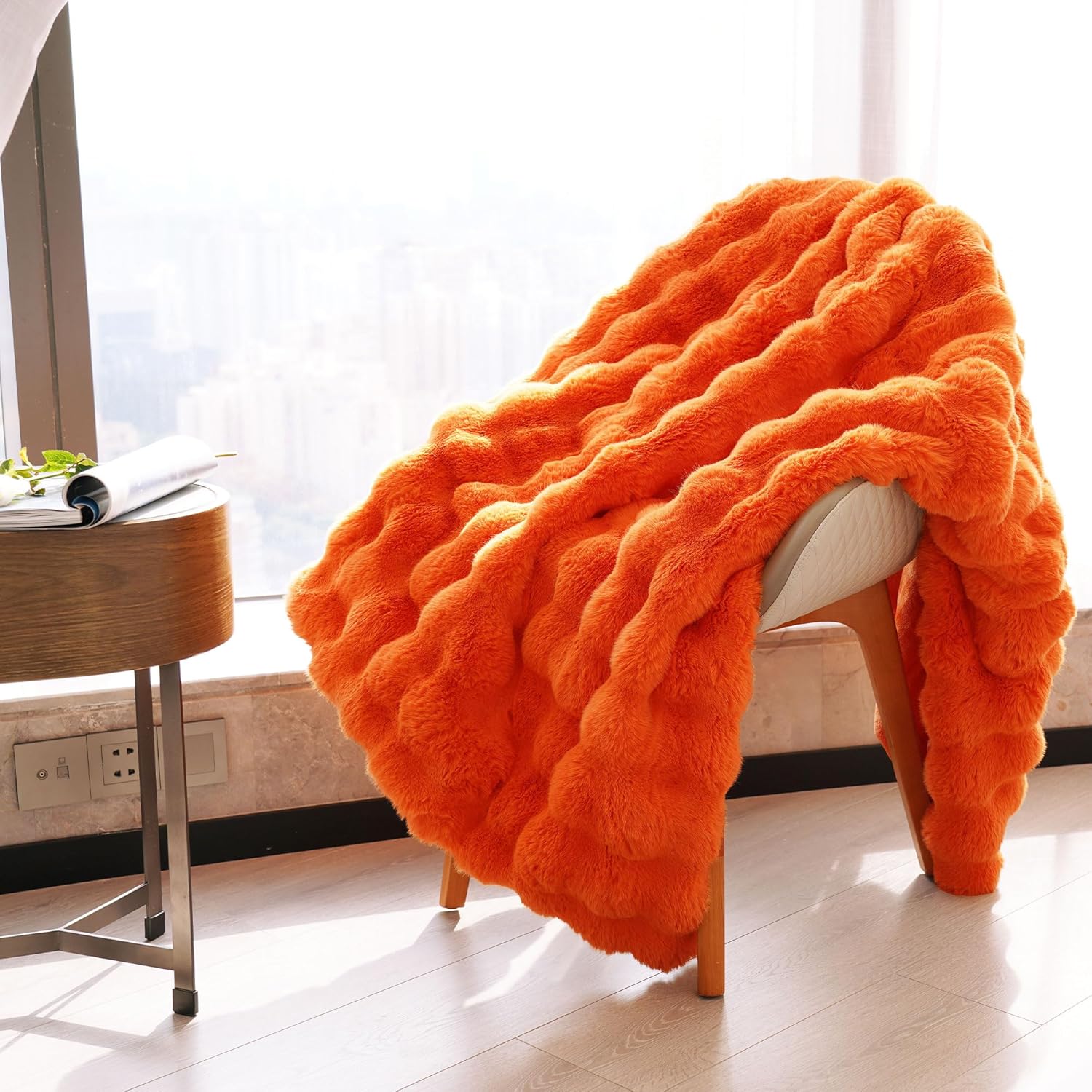 DREAMNINE Decorative Fuzzy Soft Fall Bubble Faux Fur Throw Blanket for Couch 50" x 60",Luxury