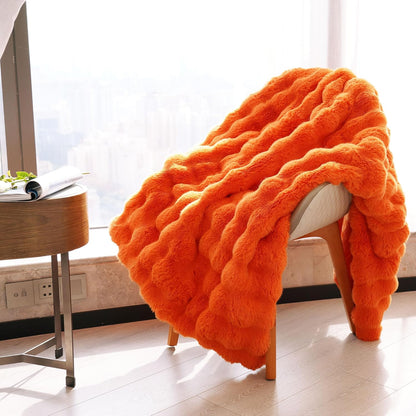 DREAMNINE Decorative Fuzzy Soft Fall Bubble Faux Fur Throw Blanket for Couch 50" x 60",Luxury