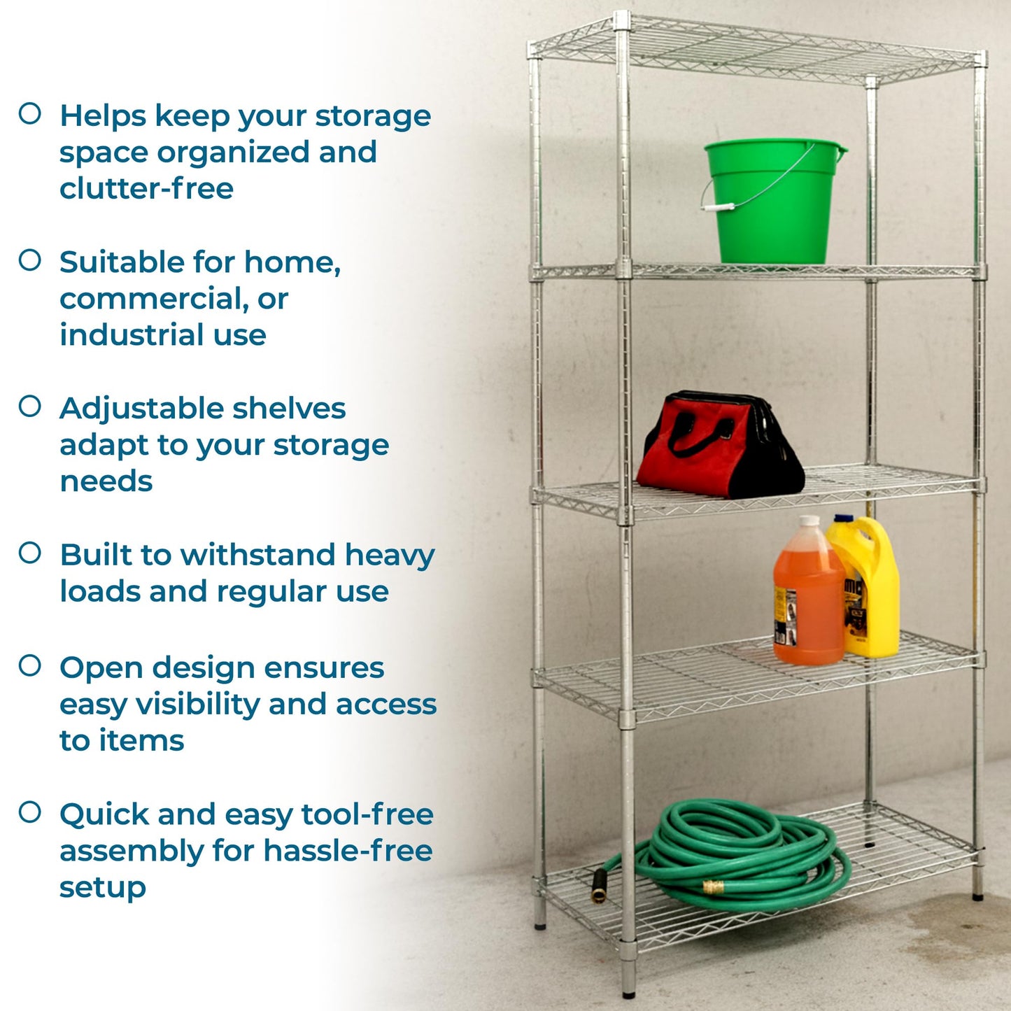 Honey-Can-Do 5-Tier Heavy Duty Adjustable Shelving Unit, 350-lb Per Shelf Metal Storage Rack