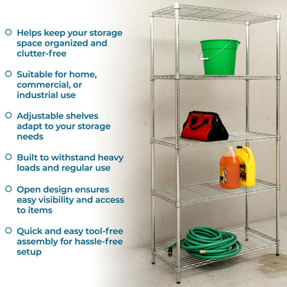 Honey-Can-Do 5-Tier Heavy Duty Adjustable Shelving Unit, 350-lb Per Shelf Metal Storage Rack