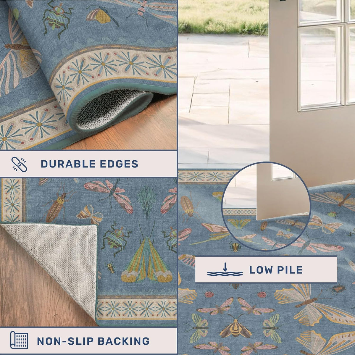 Cute Blue Rugs for Kids Room Boys - Washable 5x7 Area Rugs for Nursery, Baby Bedroom, Toddler