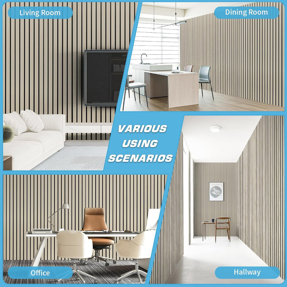 Art3d 4-Pack Glue-On Six-Grid Wainscoting Panel for Interior Wall Decor - 104 x 12 Inch Polystyrene