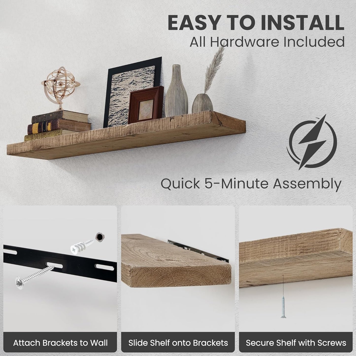 Floating Shelves Reclaimed Barnwood, 8" Deep Solid Wood Floating Shelf Wall Hanging Shelves with