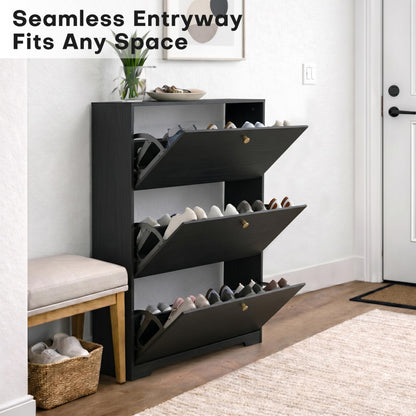 Nicetree Shoe Cabinet with 3 Flip Drawers, Entryway Shoes Organizer, Black