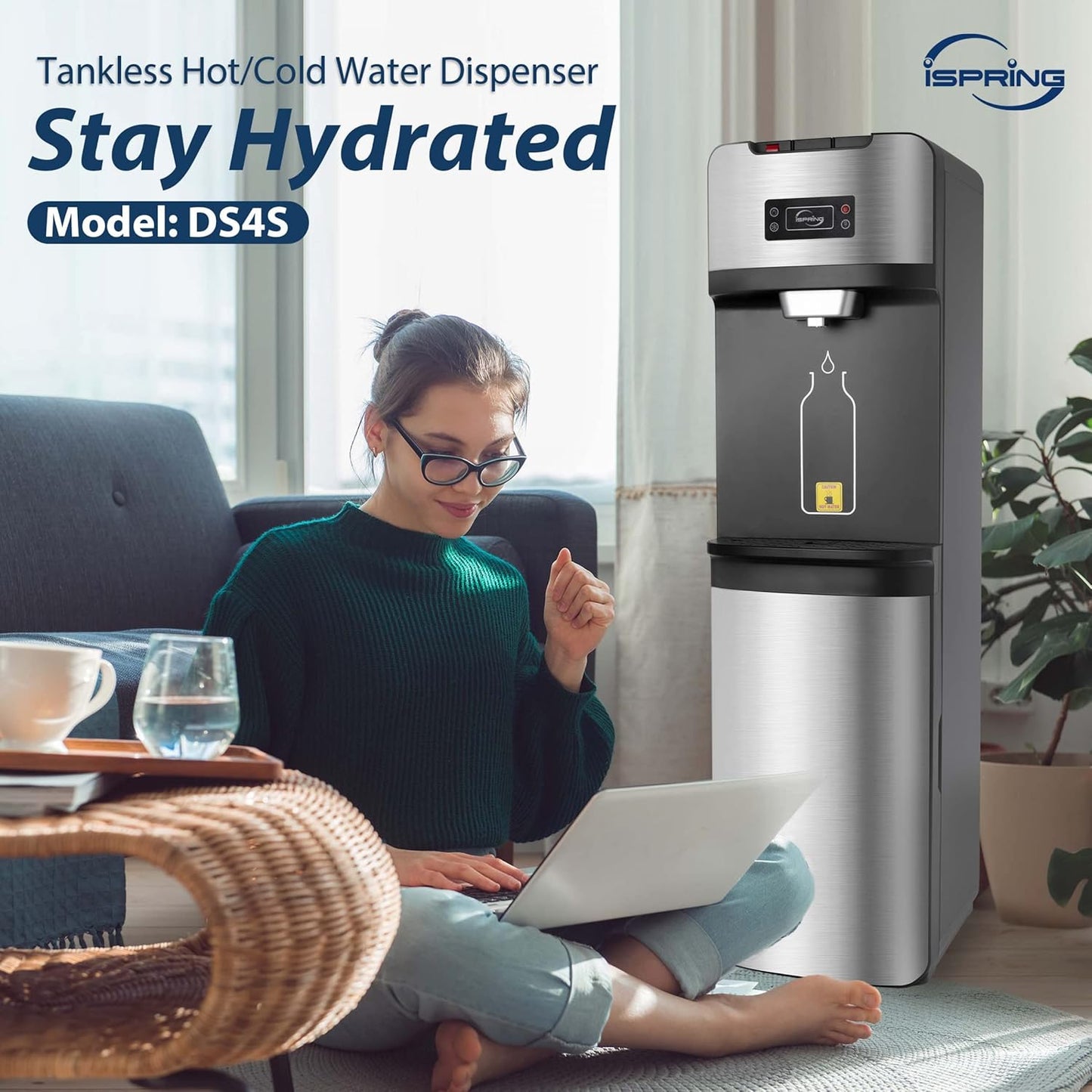 iSpring Bottleless Water Dispenser with Built-in 4-Stage Filtration, Hot/Cold/Room Temp, Self