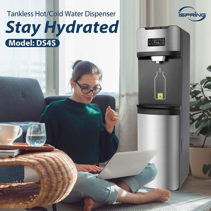 iSpring Bottleless Water Dispenser with Built-in 4-Stage Filtration, Hot/Cold/Room Temp, Self