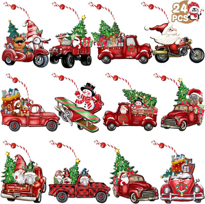 Wooden Christmas Truck Ornaments Red Truck Wooden Hanging Ornaments Wooden Car Crafts with Bead