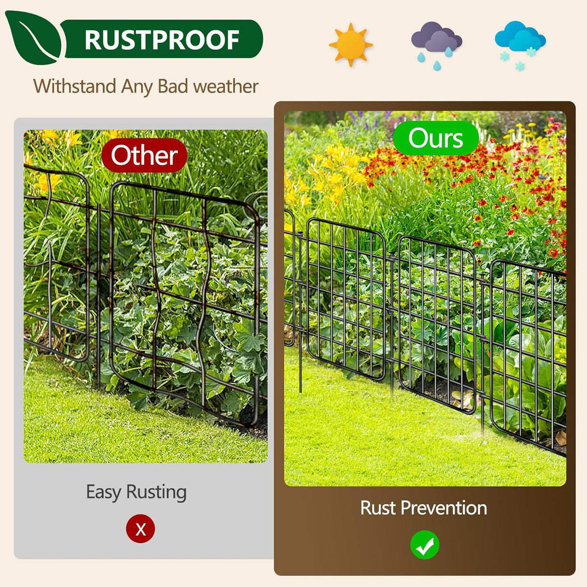 30ft x 17in Garden Fence Animal Barrier, 28 Panels No Dig Fence Border, Rustproof Metal Decorative