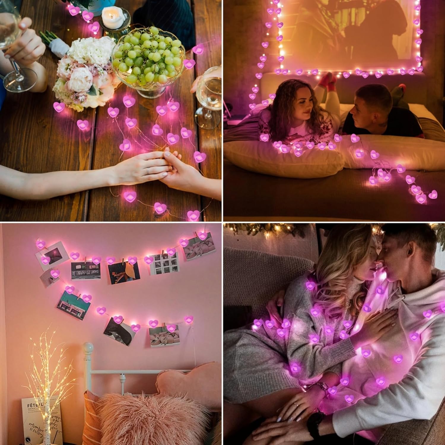 10FT Pink Heart Fairy Lights Battery Operated with Timer for Mothers Day Decoration, LED String