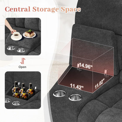 Recliner Sofa Set with 2+1 Pieces, Fabric Manual Pull Tab Reclining Loveseat with Storage Console