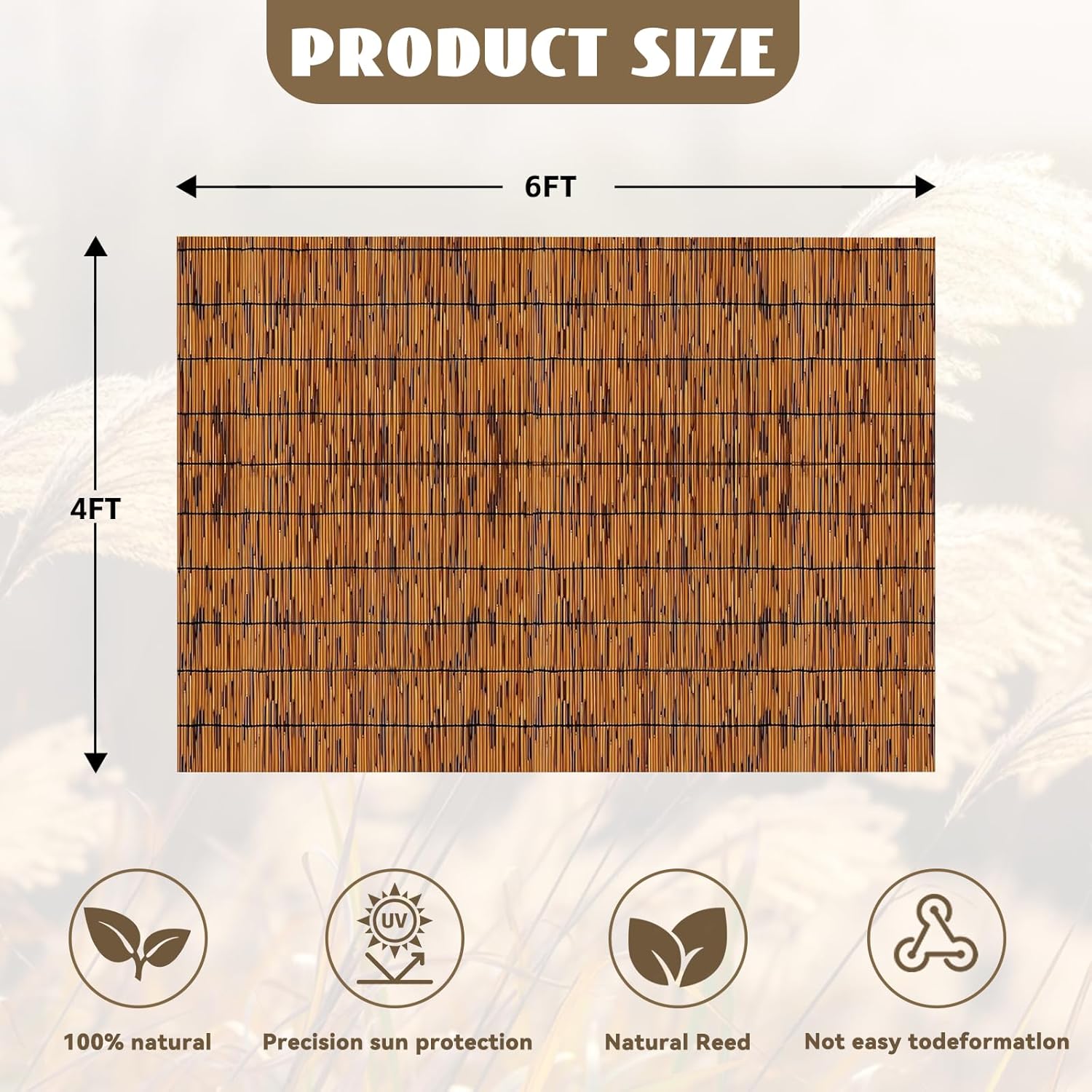 Natural Reed Fencing Rolls, Decorative Bamboo Fencing 4 ft High Roll Reed Screen Curtain, Natural
