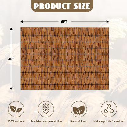 Natural Reed Fencing Rolls, Decorative Bamboo Fencing 4 ft High Roll Reed Screen Curtain, Natural