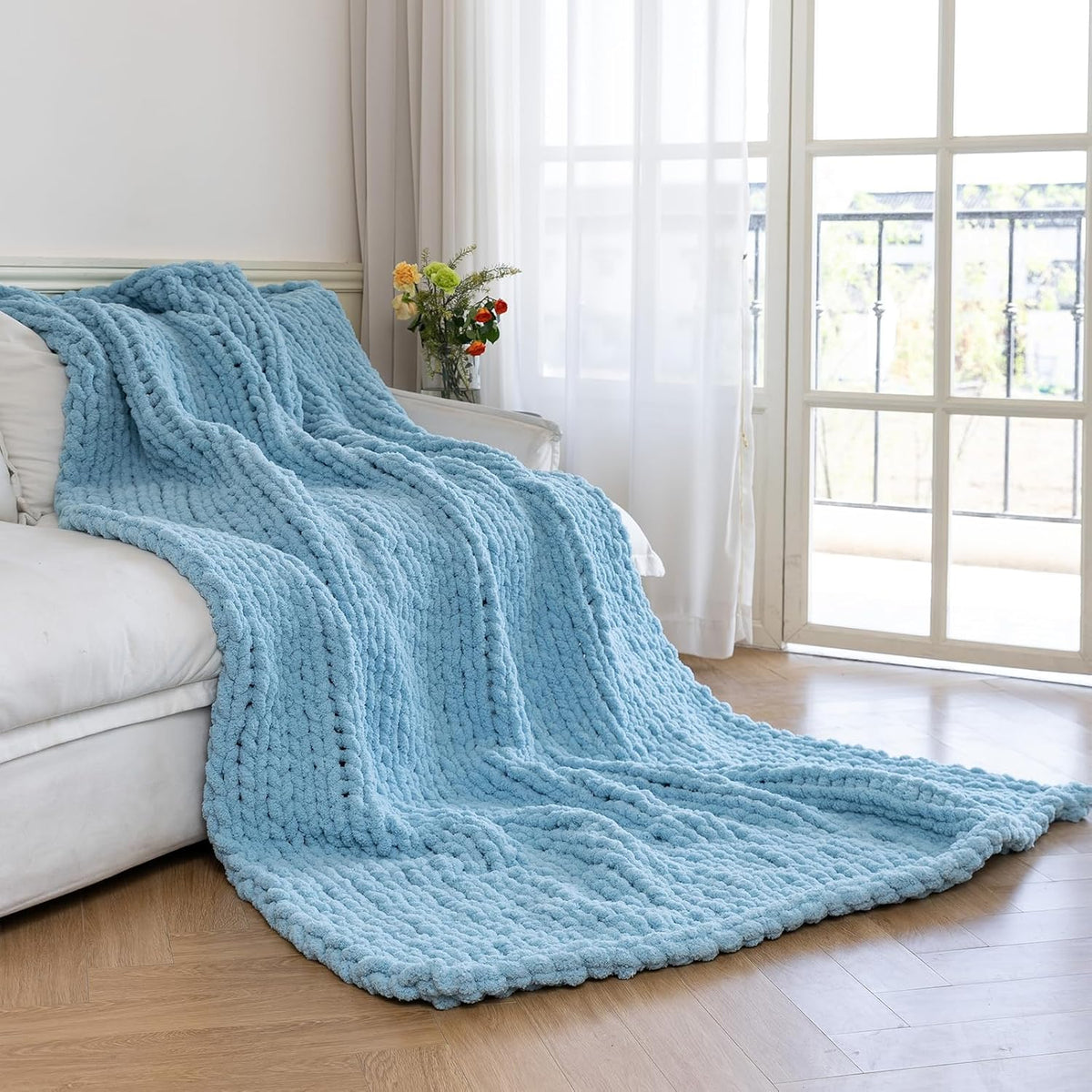 Chunky Knit Blanket - Luxury Soft Cozy 60 * 80 Throw Blanket,100% Woven Blanket Rope Knot Throw