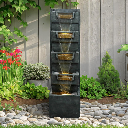 SunJet 4-Tiers Modern Cascading Indoor/Outdoor Fountains and Waterfalls with LED Lights - 39.3"
