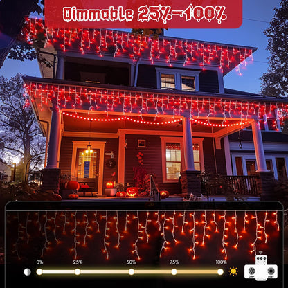 JMEXSUSS 400 LED Red Icicle Lights for Halloween Decor, Connectable Red Halloween Lights Indoor