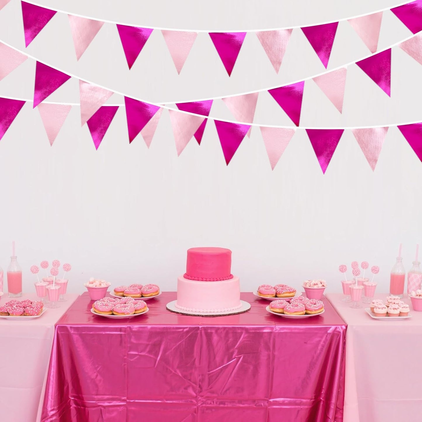 Hot Pink Party Decorations Metallic Fabric Gradient Pink Triangle Pennant Banner Flag Bunting