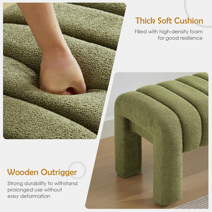 63" Bedroom Bench, Upholstered Entryway Bench, Modern End of Bed Ottoman with Solid Wood Legs and