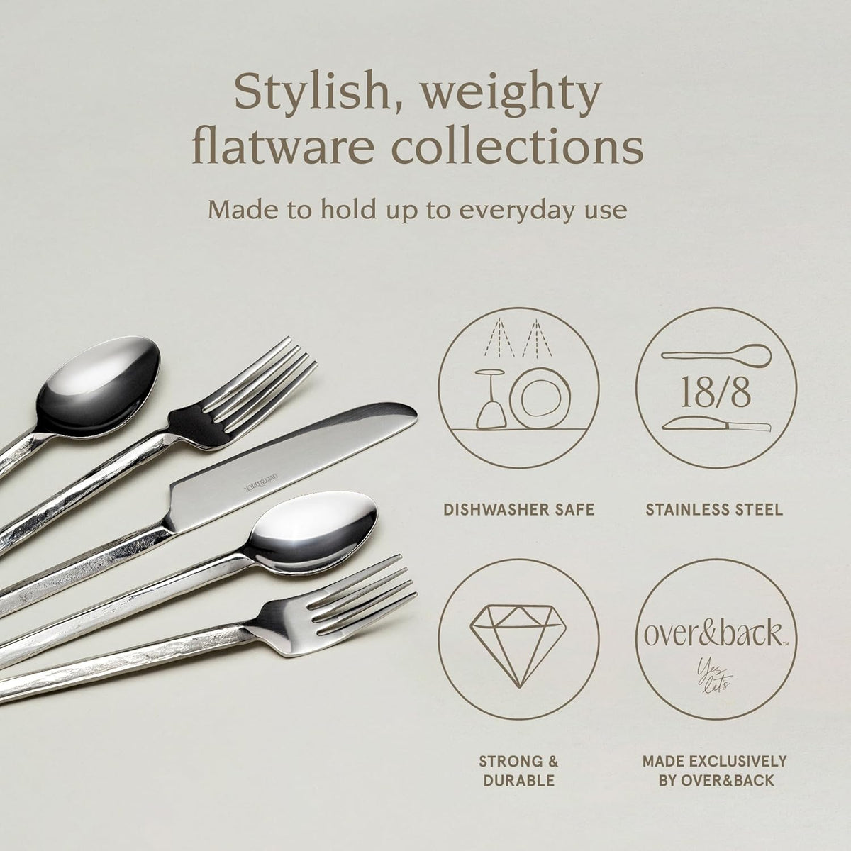 over&back 20pc Hand-Forged Flatware Cutlery Set - Comes with 4 Dinner Forks, 4 Salad Forks, 4