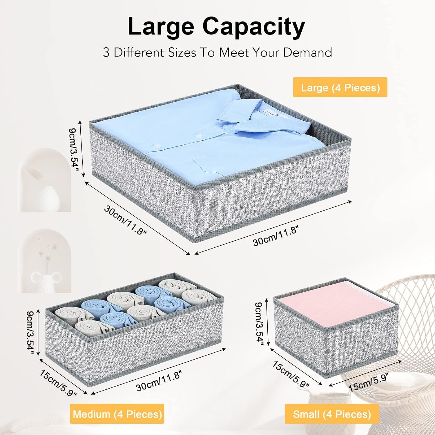 DIMJ Drawer Organizer Clothes 12 Pack - Foldable Baby Organizers and Storage & Dresser Organizer