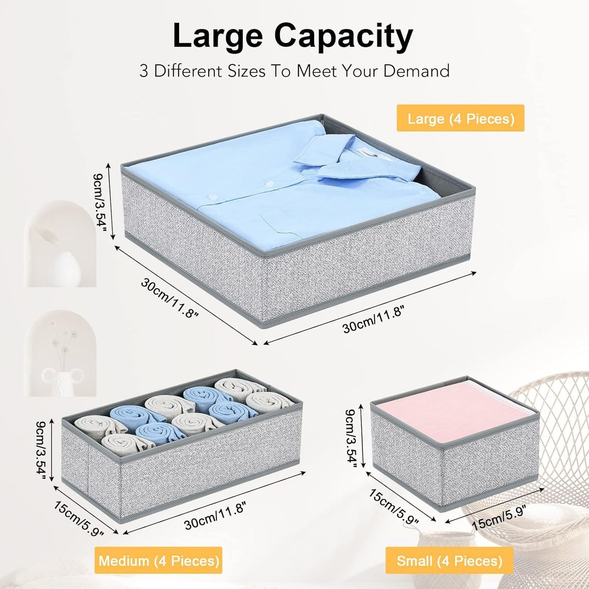 DIMJ Drawer Organizer Clothes 15 Pack - Foldable Baby Organizers and Storage & Dresser Organizer