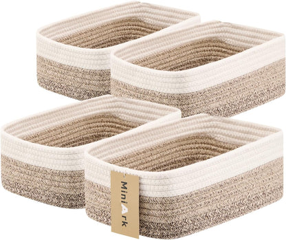 Small Storage Baskets for Organizing | Closet Organizer Bins | Shelf Toy Basket | Woven Rope