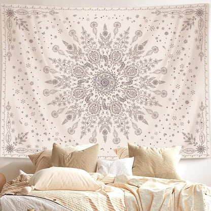 Lunerfex Boho Floral Tapestry Mandala Wall Tapestry, Cute Tapestries for Bedroom Beige Flower