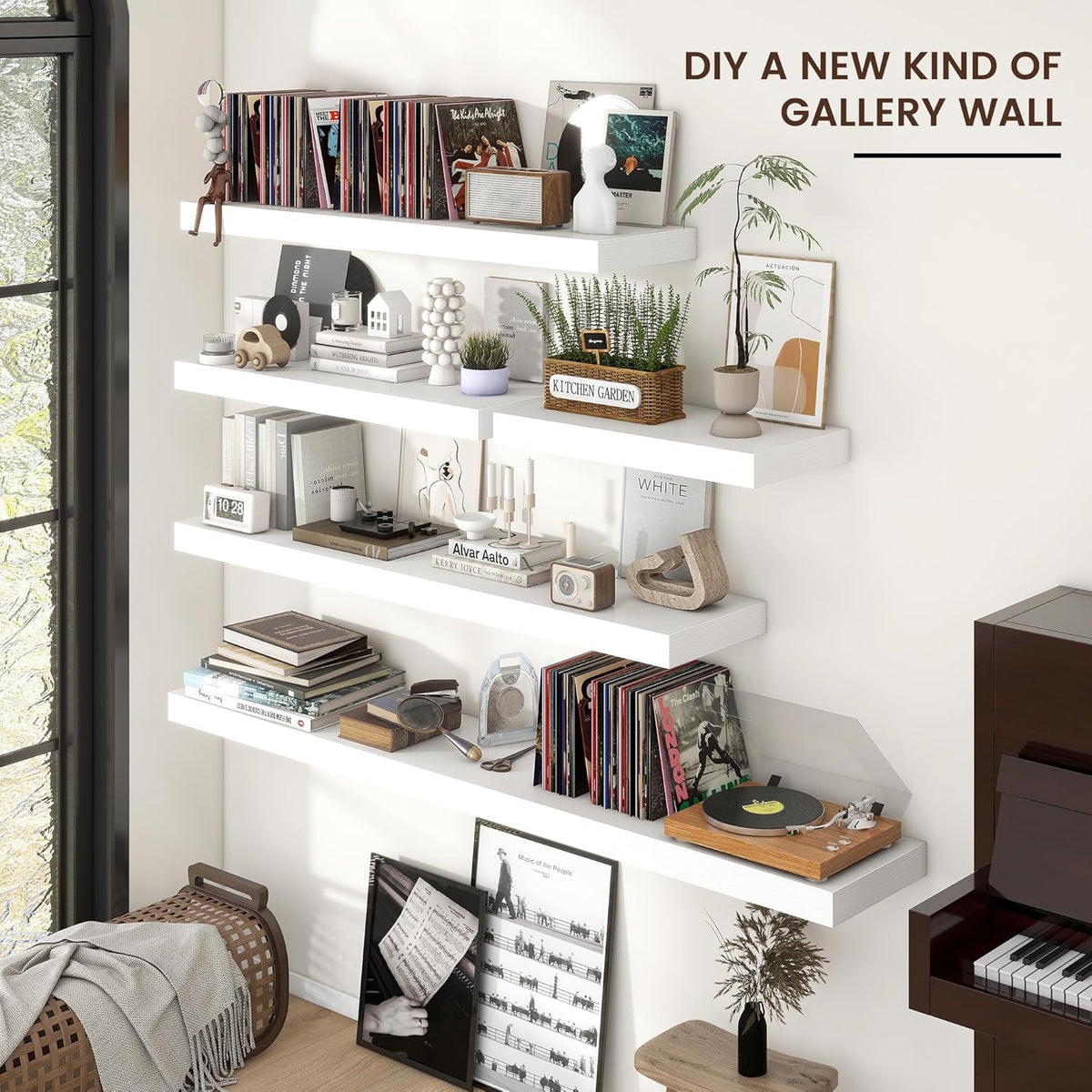 Floating Shelves for Wall, 2 Large Wall Mounted Shelves with Invisible Brackets, Long Wood Floating