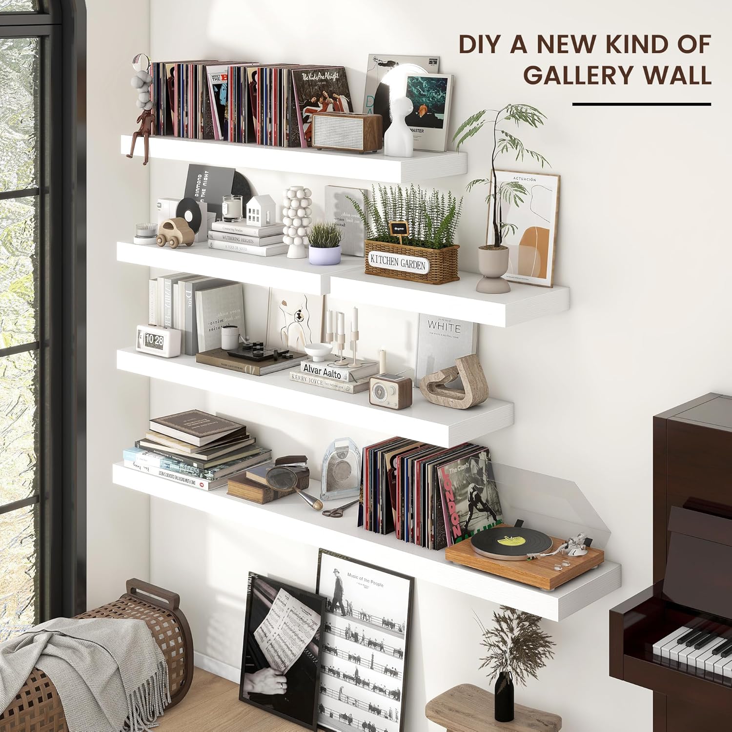 Floating Shelves for Wall, Large Wall Mounted Shelves with Invisible Brackets, Long Wood Floating