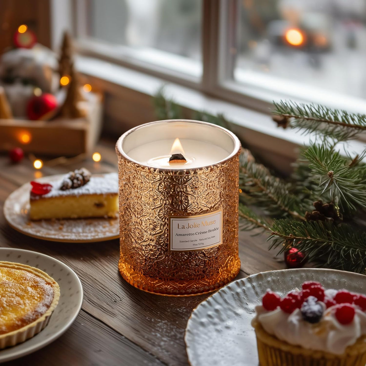 LA JOLIE MUSE Fall Candle | Amaretto Crème Brûlée – Almond Liqueur, Dry Fruit & Caramel | 19 oz