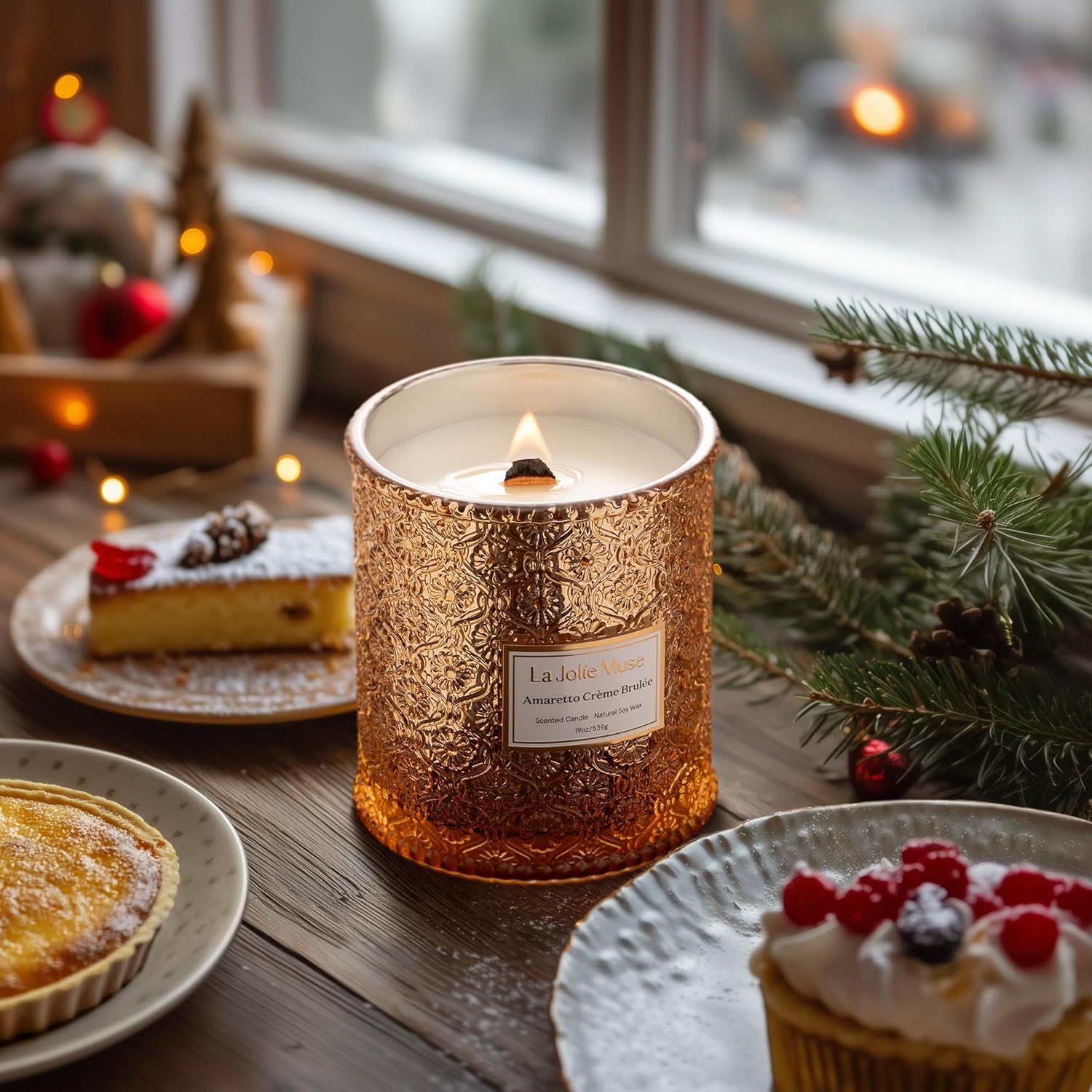 LA JOLIE MUSE Fall Candle | Amaretto Crème Brûlée – Almond Liqueur, Dry Fruit & Caramel | 19 oz