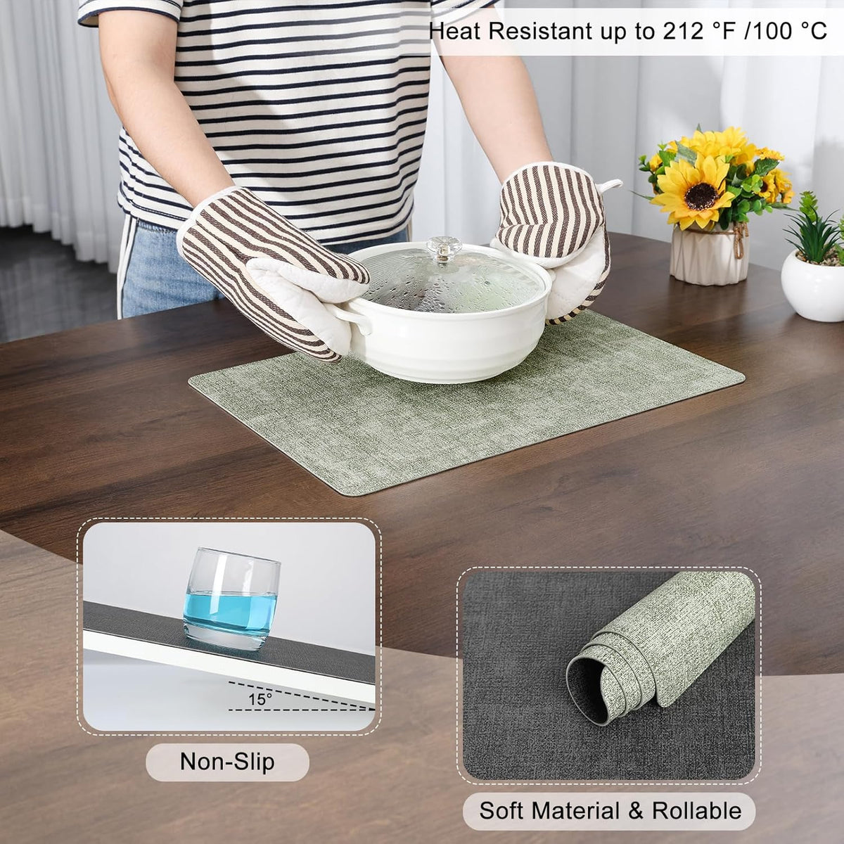 Myir JUN Placemats Dual Sided, Faux Leather Place Mats Set of 4 Indoor Placemat for Dining Table