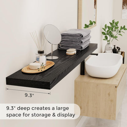 48 Inch Floating Shelves Black, Rustic Wood Floating Shelf Wall Mounted, 9 Inch Deep Floating Shelf