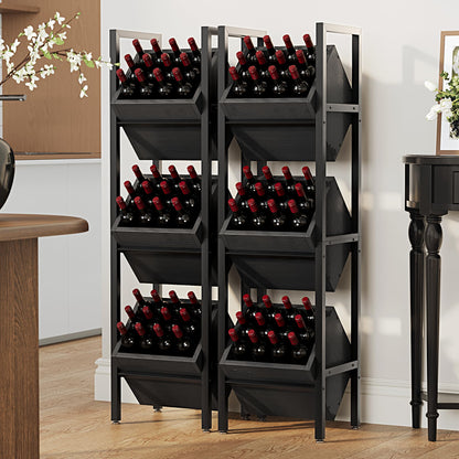 LITTLE TREE 3-Tier Basket Stand, Wooden Floor Stand Shelving Unit, Rustic Standing Organizer