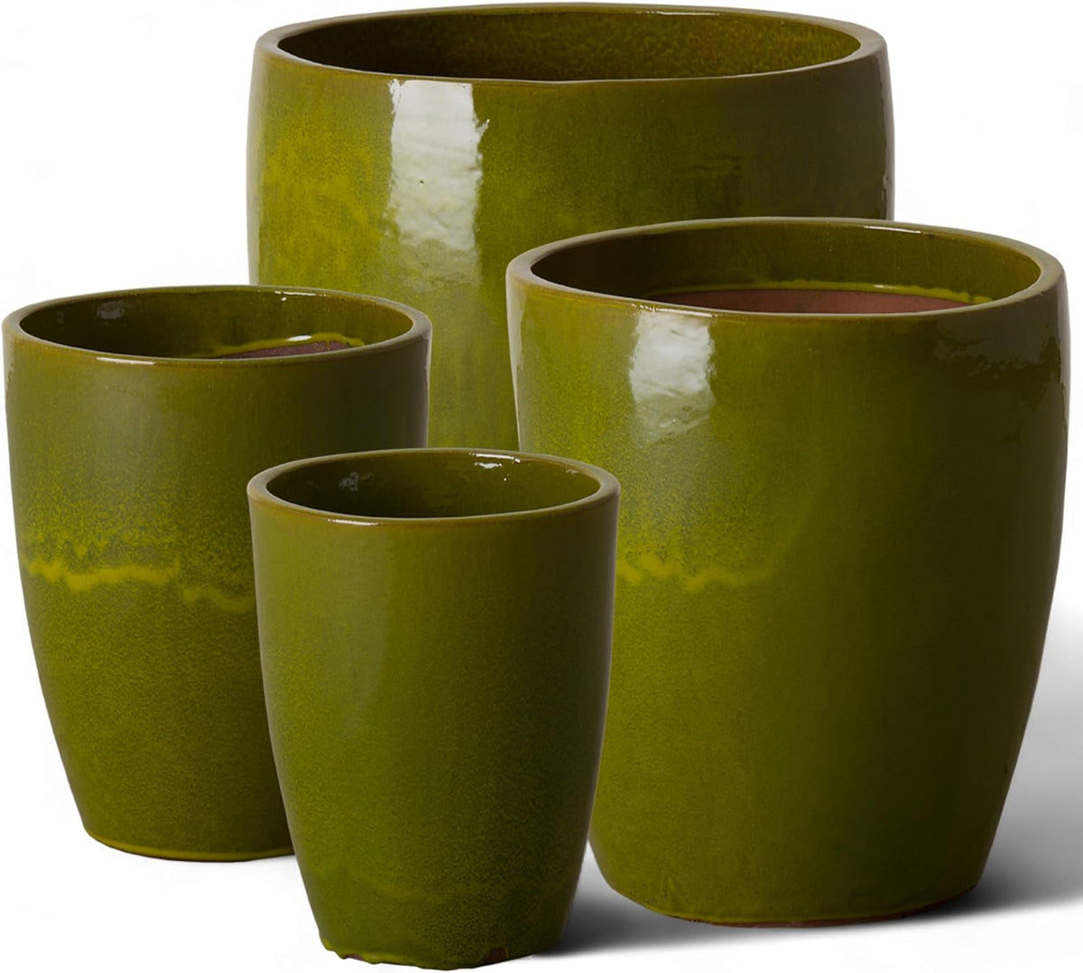 Emissary Home and Garden Bullet 12in., 14in., 15.5in., 21in. H Green Ceramic Round Planters with