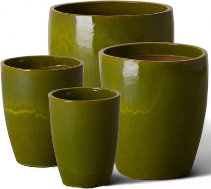 Emissary Home and Garden Bullet 12in., 14in., 15.5in., 21in. H Green Ceramic Round Planters with