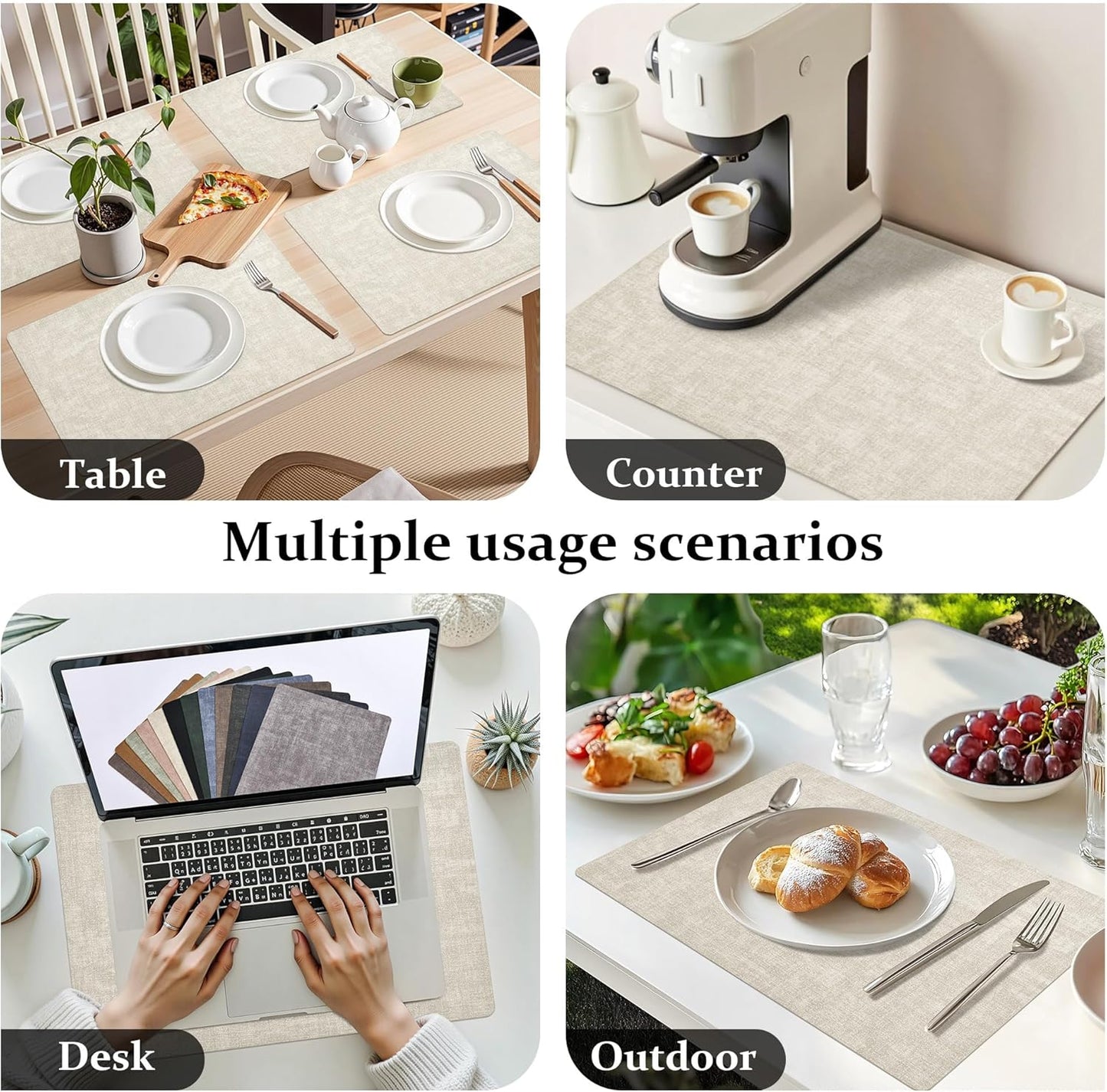 FROMHEART Faux Leather Placemats Set of 6–Waterproof,Heat/Oil Stain-Resistant PU Table