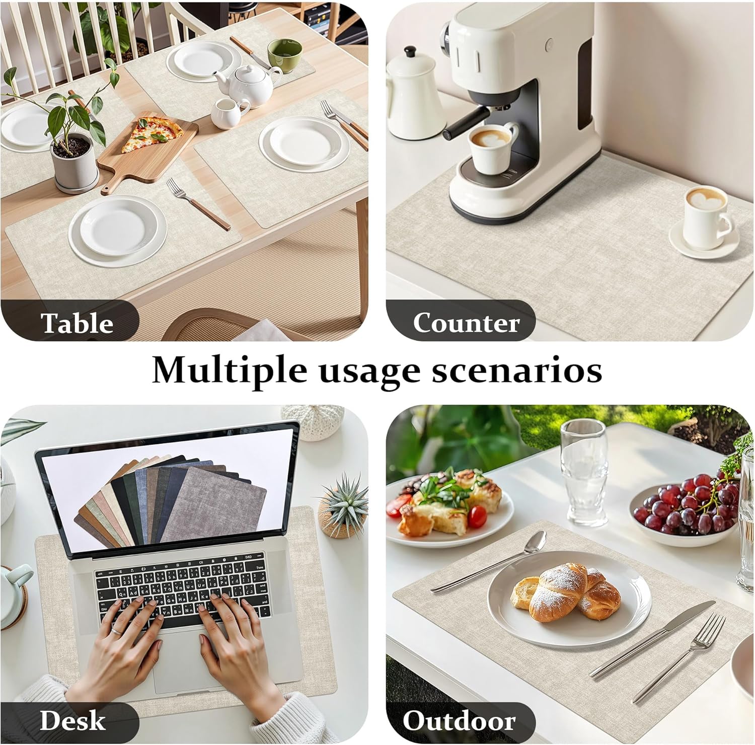 FROMHEART Faux Leather Placemats Set of 8–Waterproof,Heat/Oil Stain-Resistant PU Table
