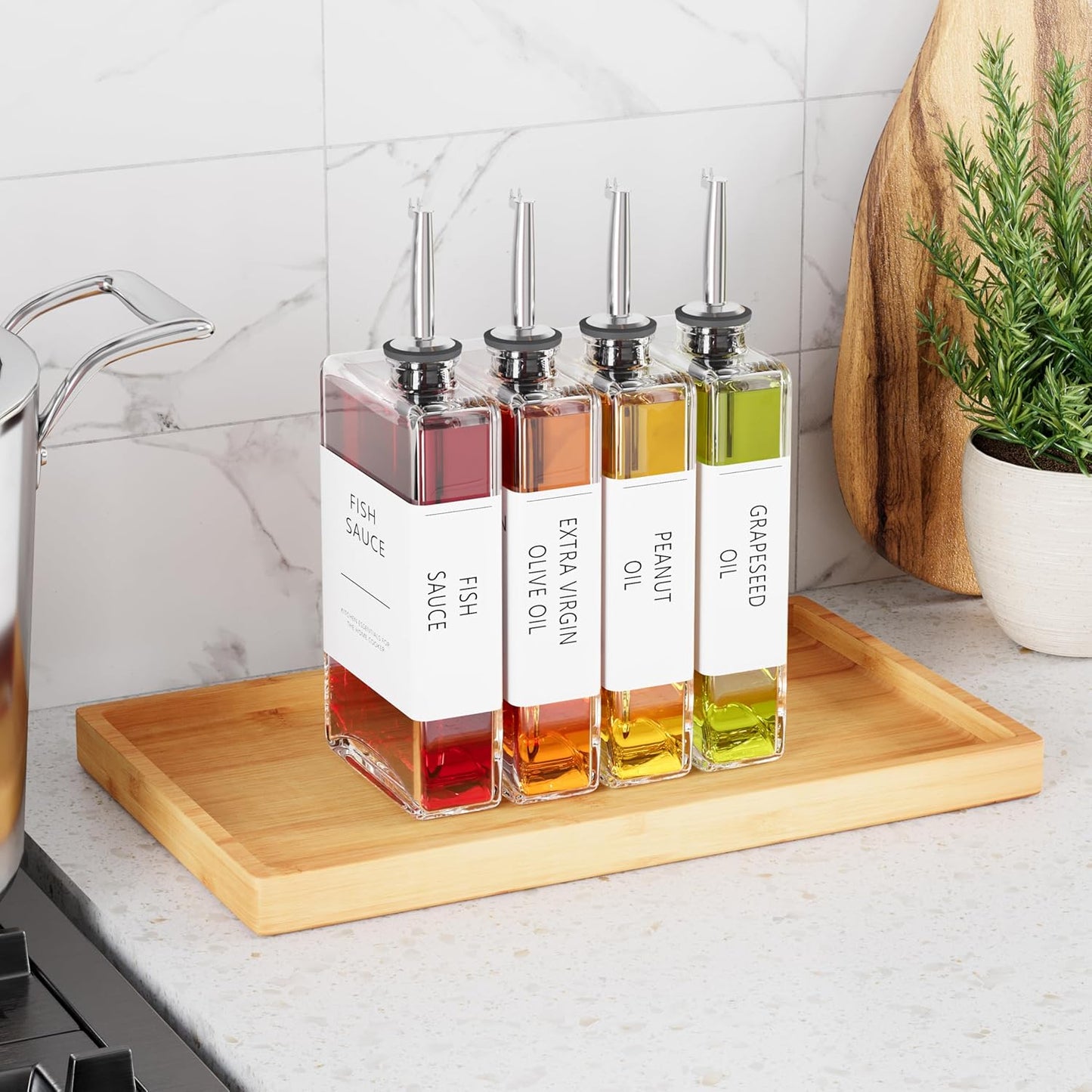 New England Stories Kitchen Cooking Oil Dispenser Set, Olive Oil and Vinegar Bottles, Soy Sauce