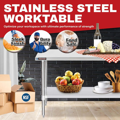 DuraSteel 24x60 Stainless Steel Work Table - NSF Commercial Prep Metal Table - Outdoor Pizza Oven