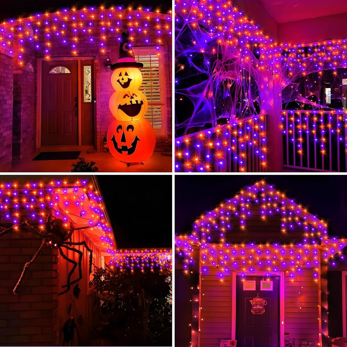 KNONEW 99FT 960 LED Orange Purple Halloween Lights Outdoor Black Wire String Lights with 180 Drops