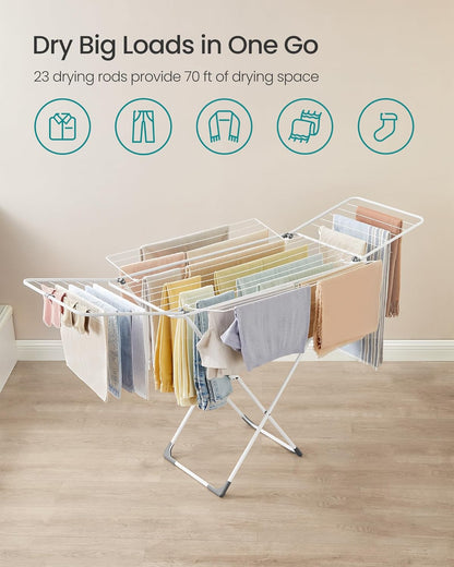 SONGMICS Clothes Drying Rack, Metal Laundry Drying Rack, Foldable, Space-Saving, Free-Standing