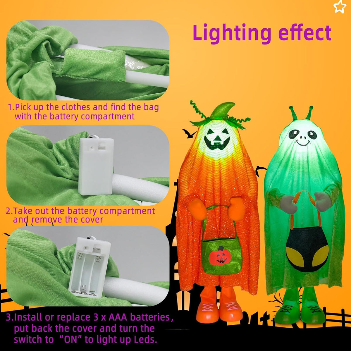 32" Front Porch Light up Halloween Figure Décor, Kit Standing Trick or Treat Indoor and Outdoor