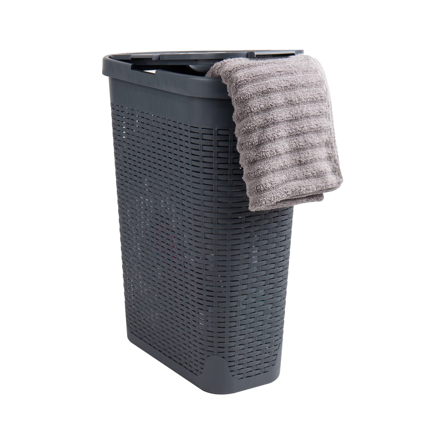 Mind Reader Slim Laundry Hamper with Lid, 40L Clothes Basket, Narrow Tapered Design with Ventilated